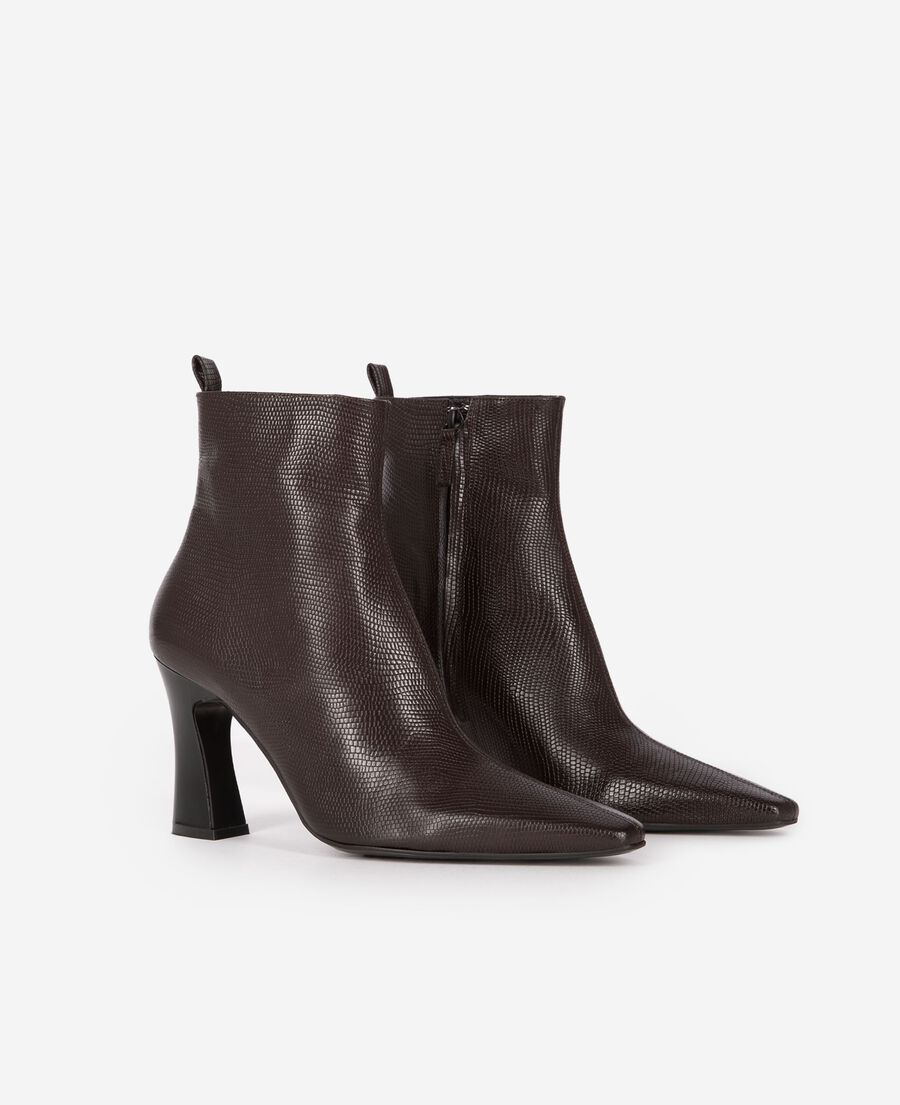 The Kooples F BROWN brown lizard-effect leather ankle boots