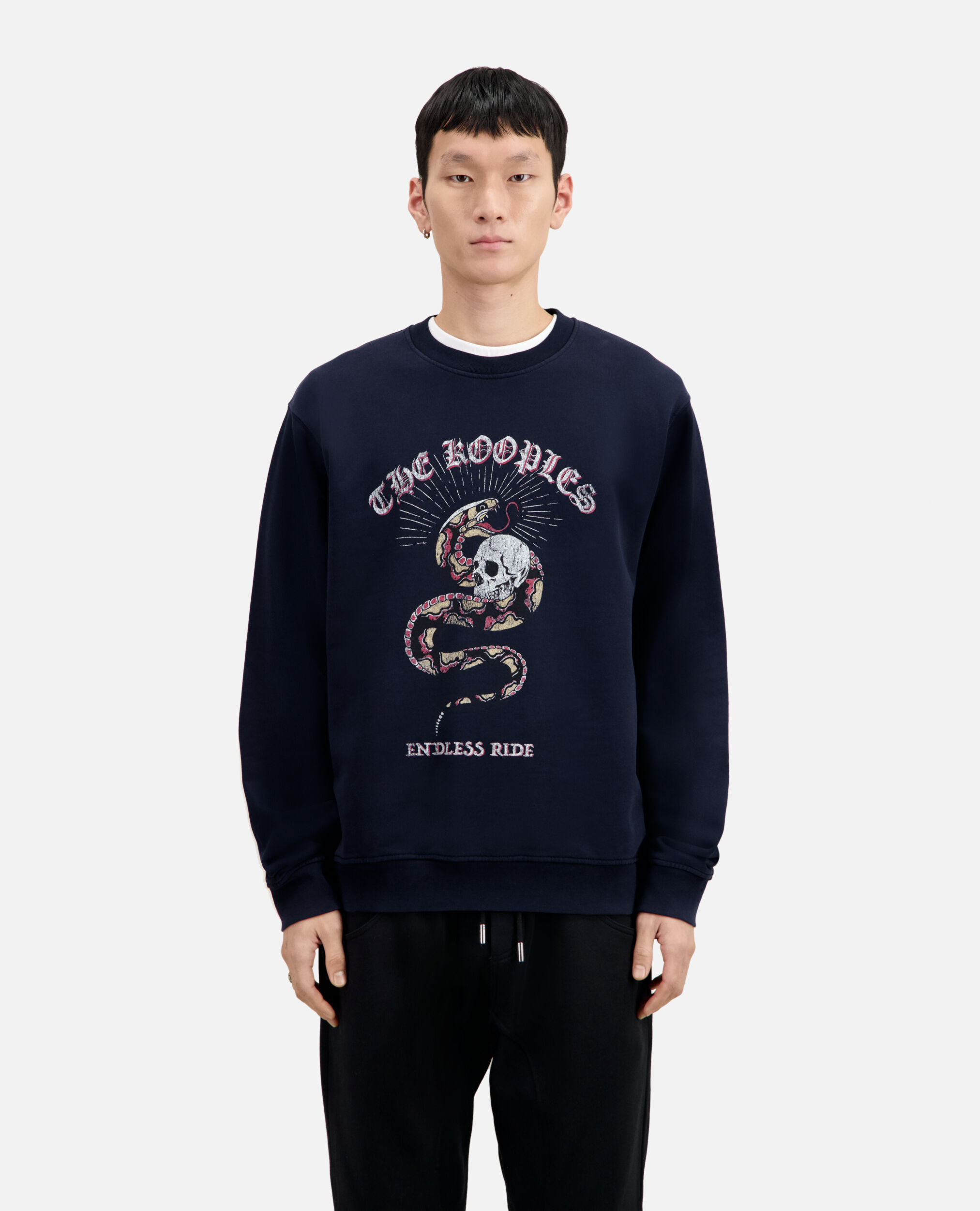 Marineblaues Sweatshirt mit Siebdruck, WASHED NAVY, hi-res image number null