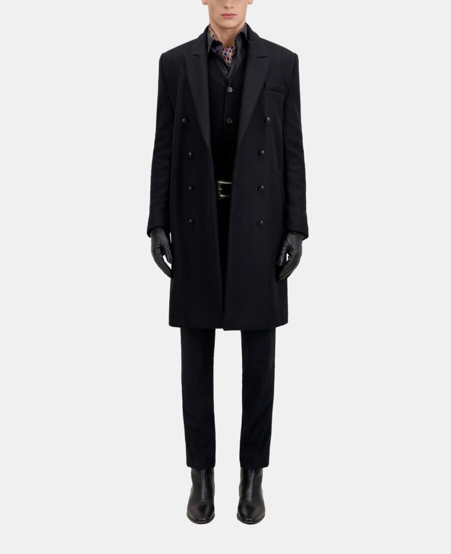 manteau noir long en laine