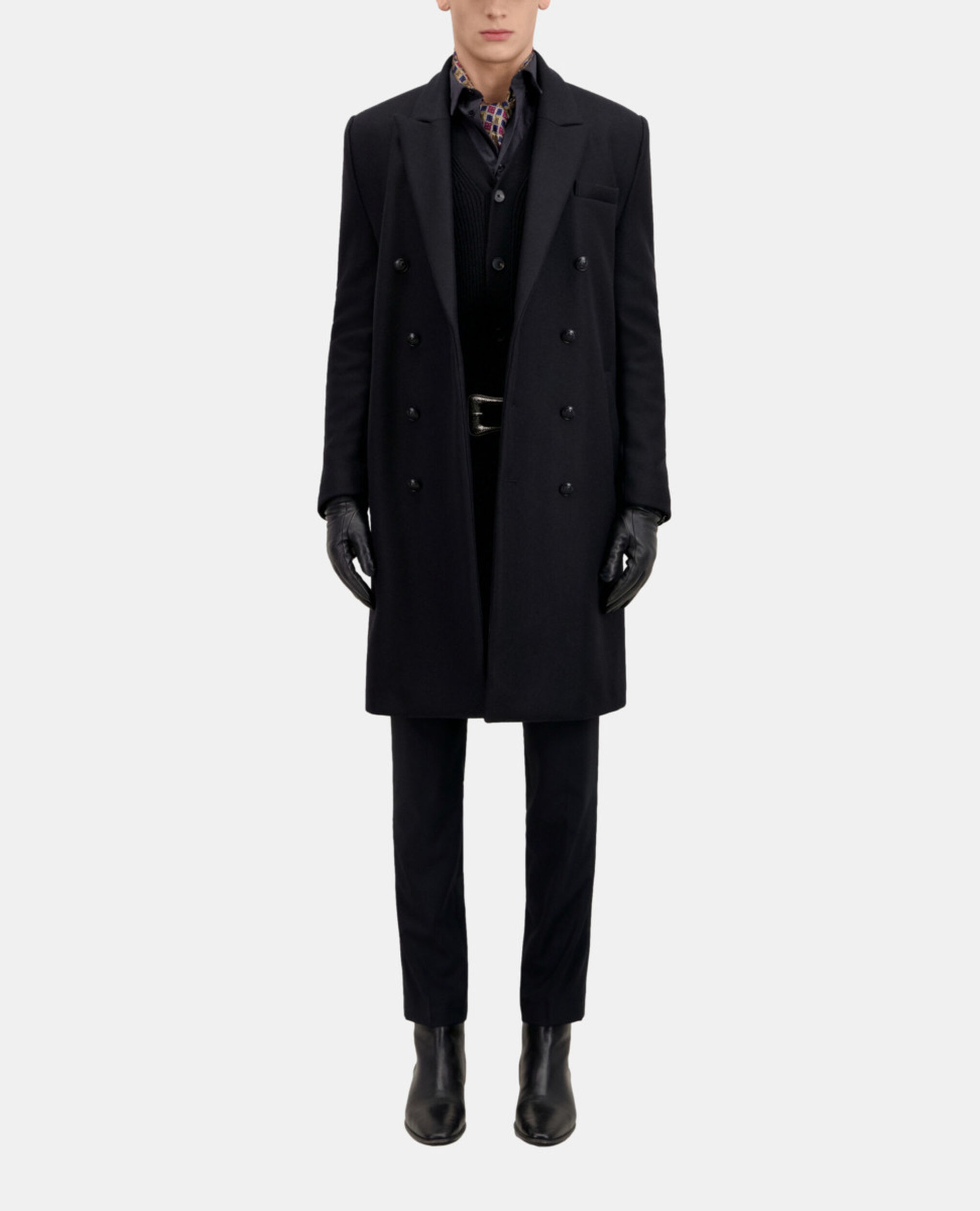 Manteau noir long en laine, BLACK, hi-res image number null
