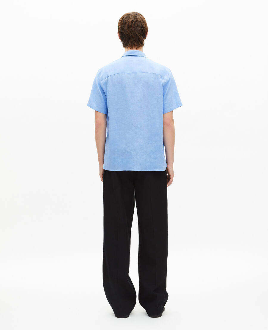 The Kooples HOMME BLUE chemise manches courtes en lin bleu