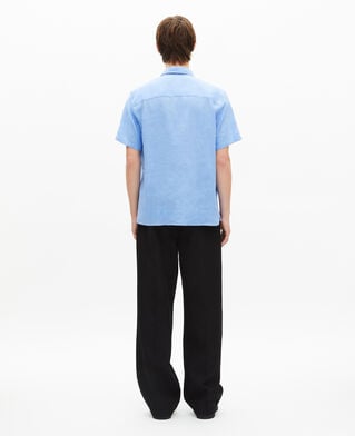 The Kooples HOMME BLUE chemise manches courtes en lin bleu