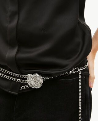 The Kooples WOMEN BLACK SILVER silver jewelry belt