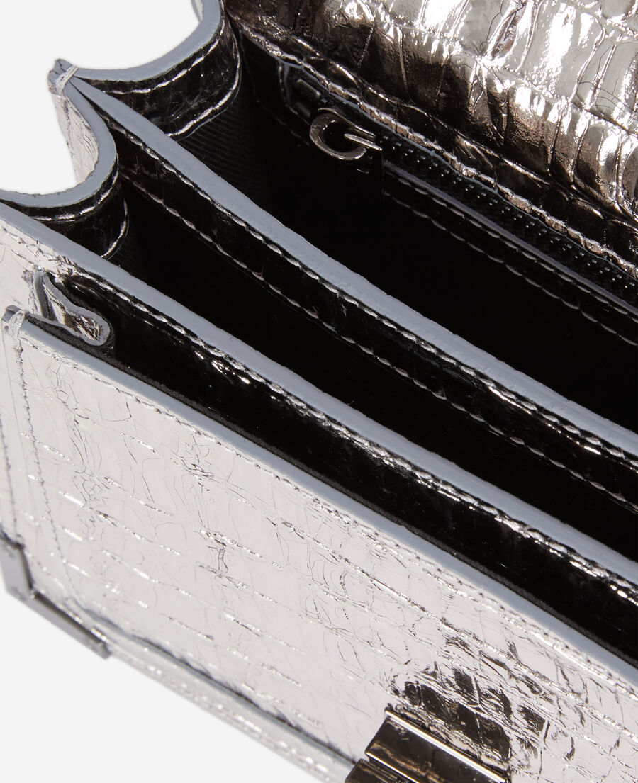 sac emily small en cuir argenté effet crocodile