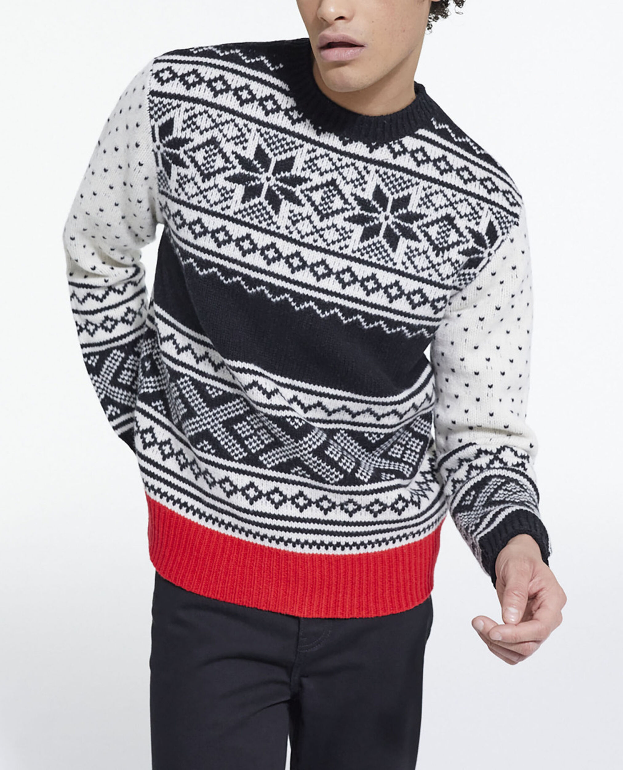 Patterned wool sweater, BLACK RED OFF WHITE, hi-res image number null