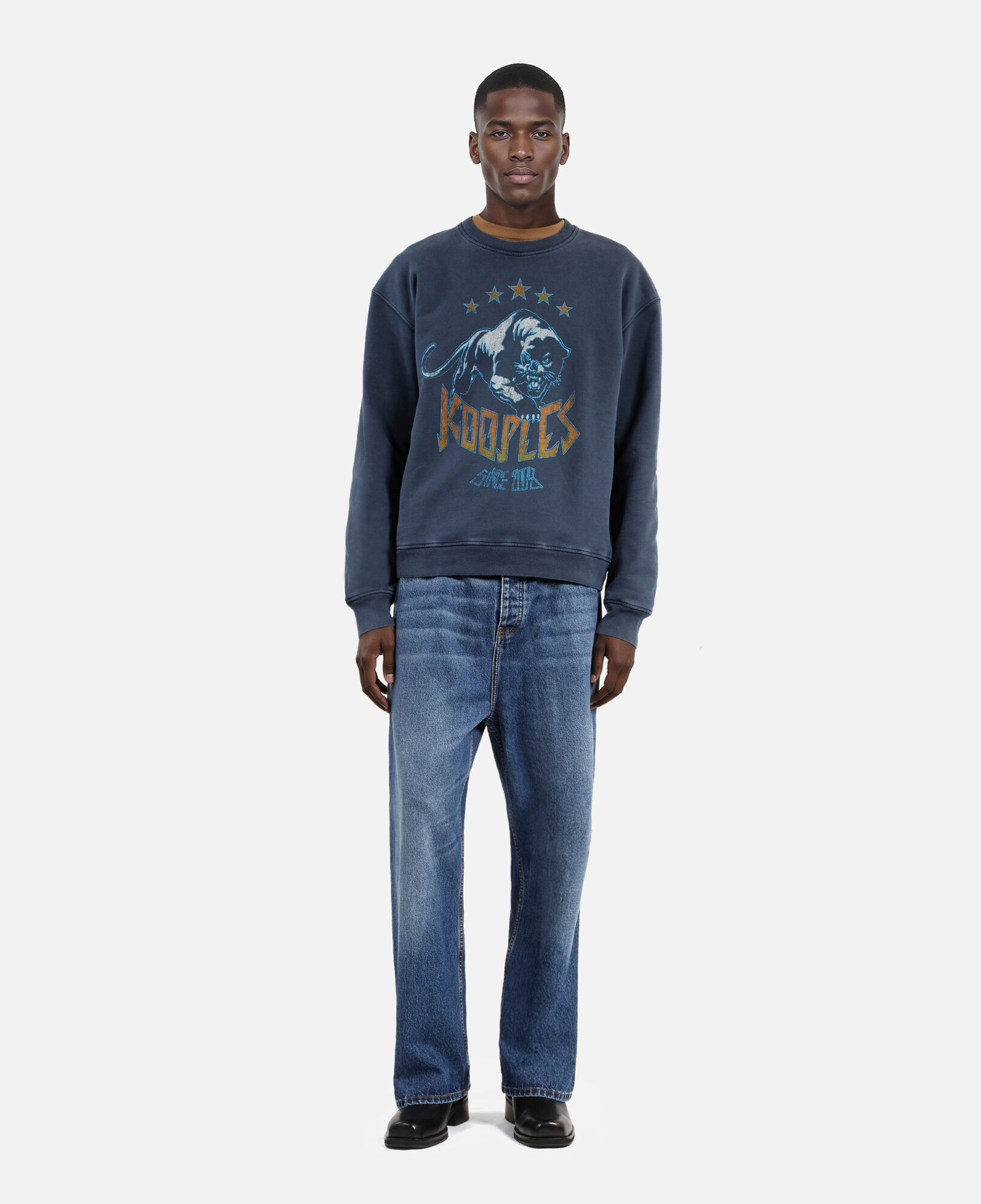 The Kooples HERREN WASHED NAVY marineblaues sweatshirt mit siebdruck