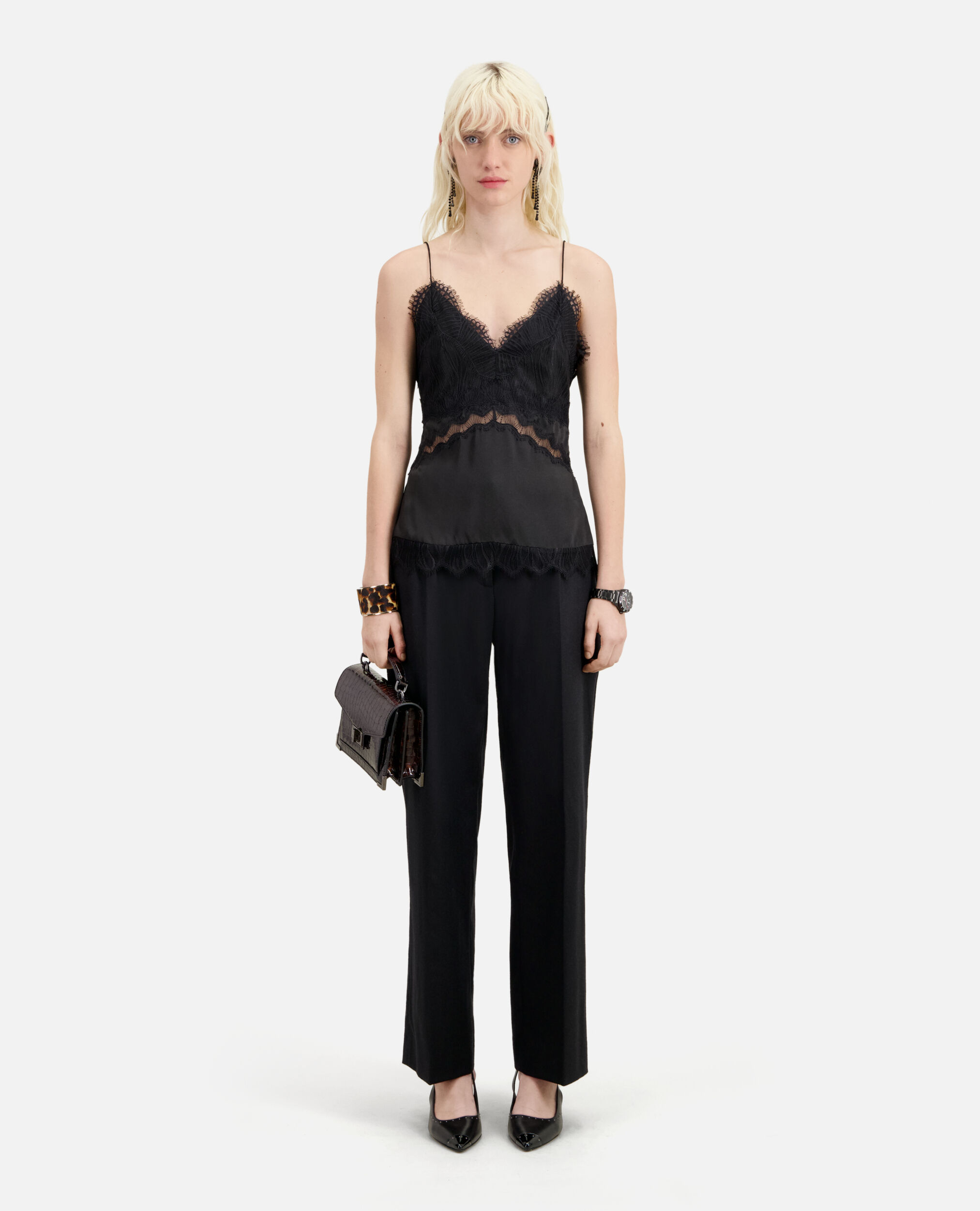 Black camisole with lace details, BLACK, hi-res image number null