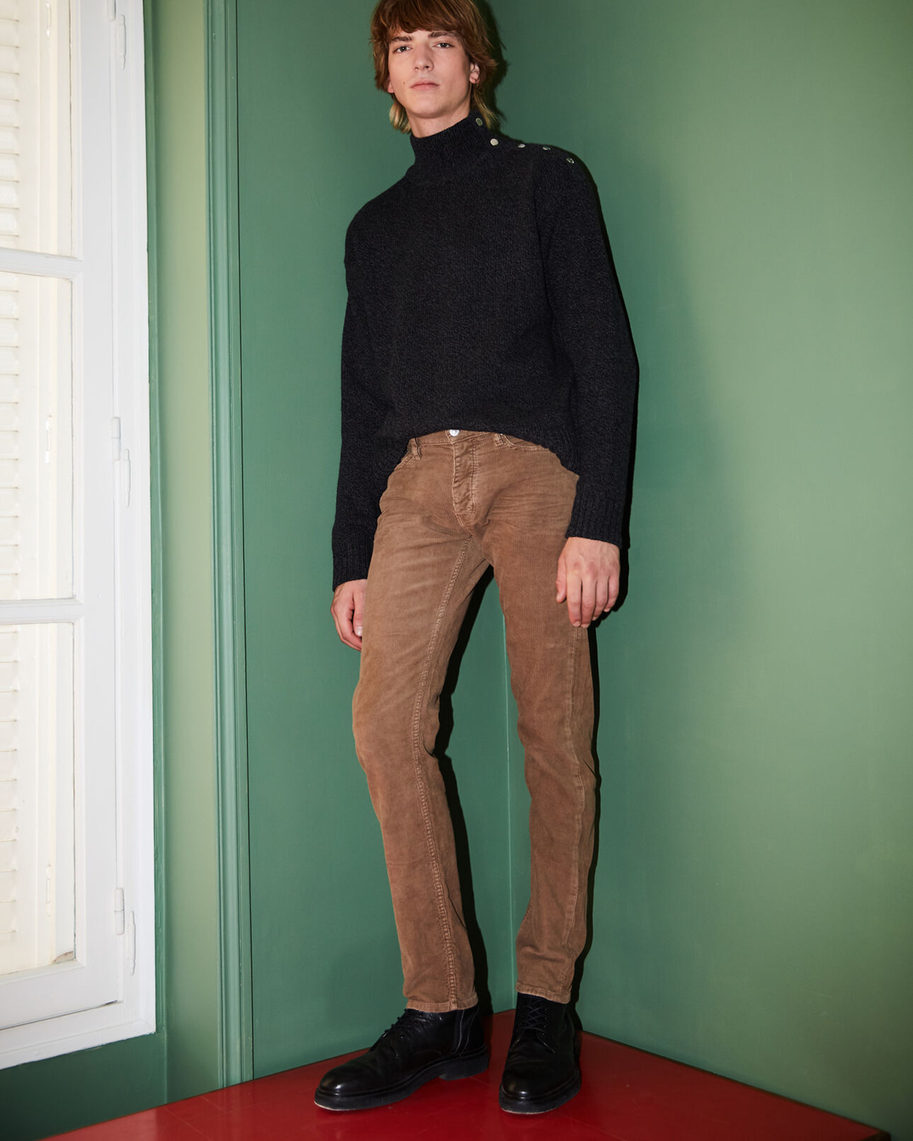 The Kooples MEN BEIGE beige velvet jeans with logo buttons