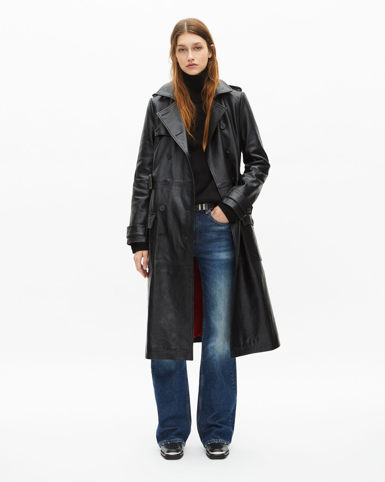 The Kooples WOMEN BLACK long black leather trench coat