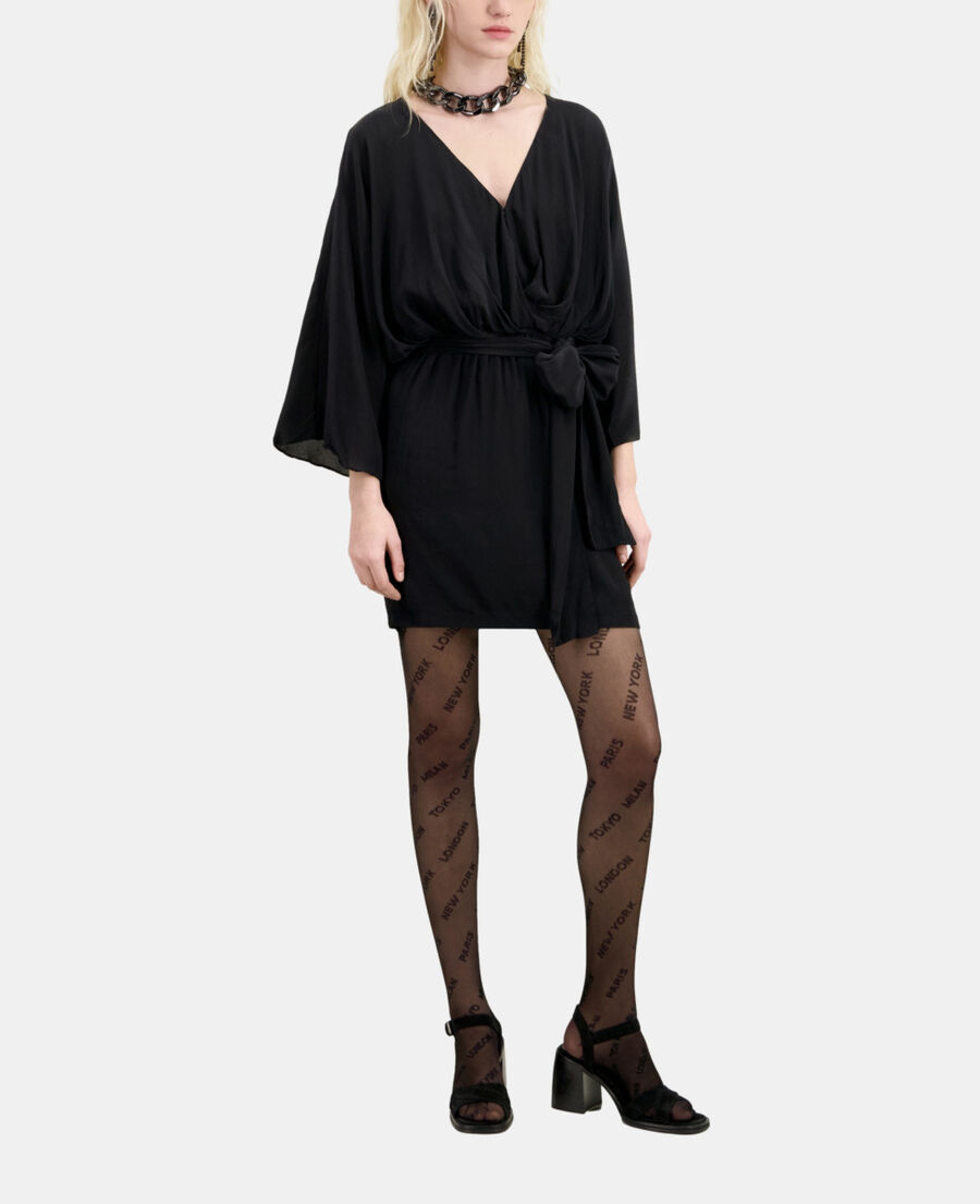 The Kooples WOMEN BLACK short belted kimono dress in silk viscose