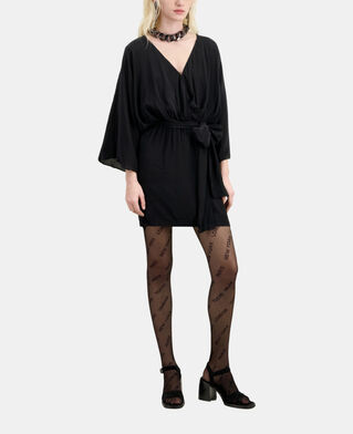 The Kooples WOMEN BLACK short belted kimono dress in silk viscose