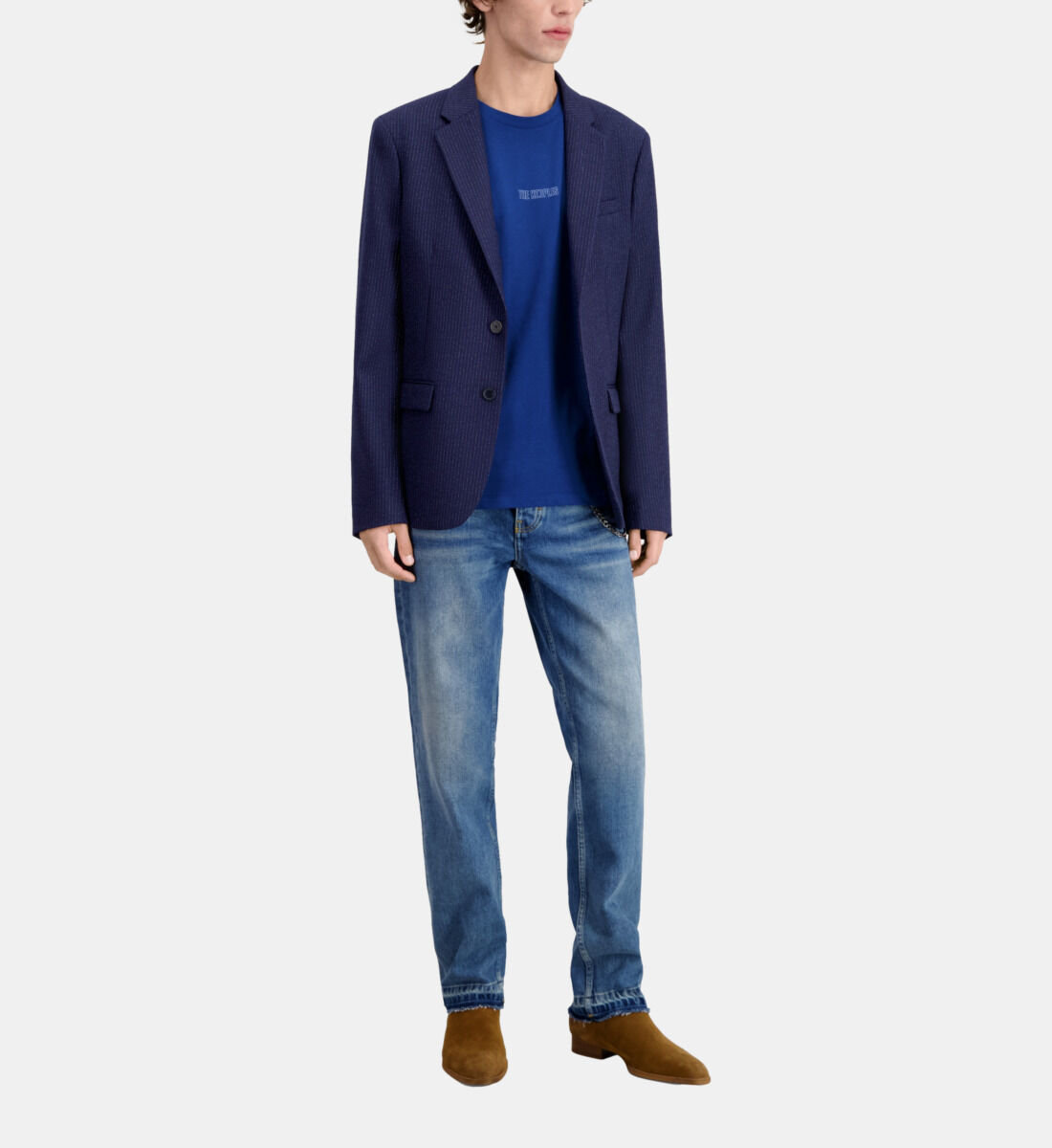 Navy blue striped wool suit jacket The Kooples