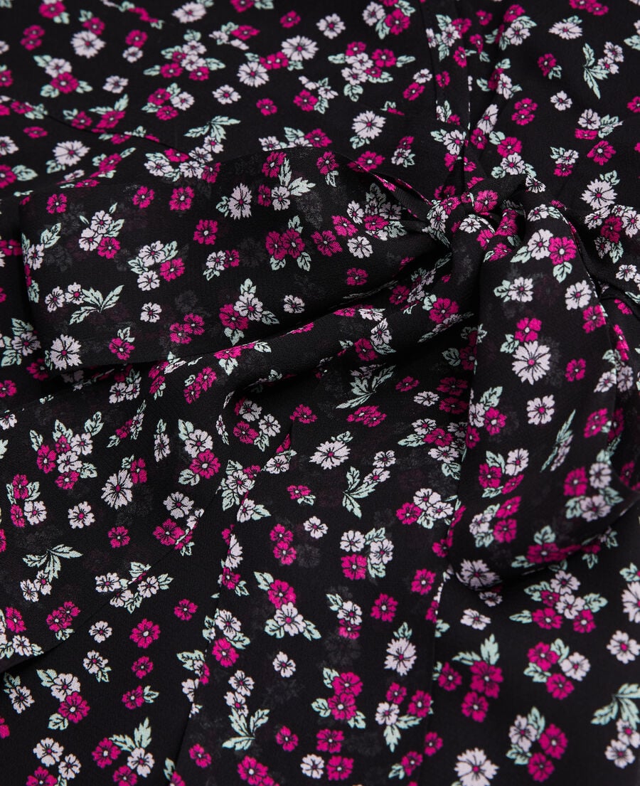 The Kooples FEMME BLACK / PINK robe portefeuille longue imprim&eacute;e