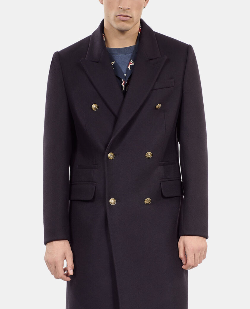 The Kooples HOMME NAVY manteau long en laine mélangée bleu marine