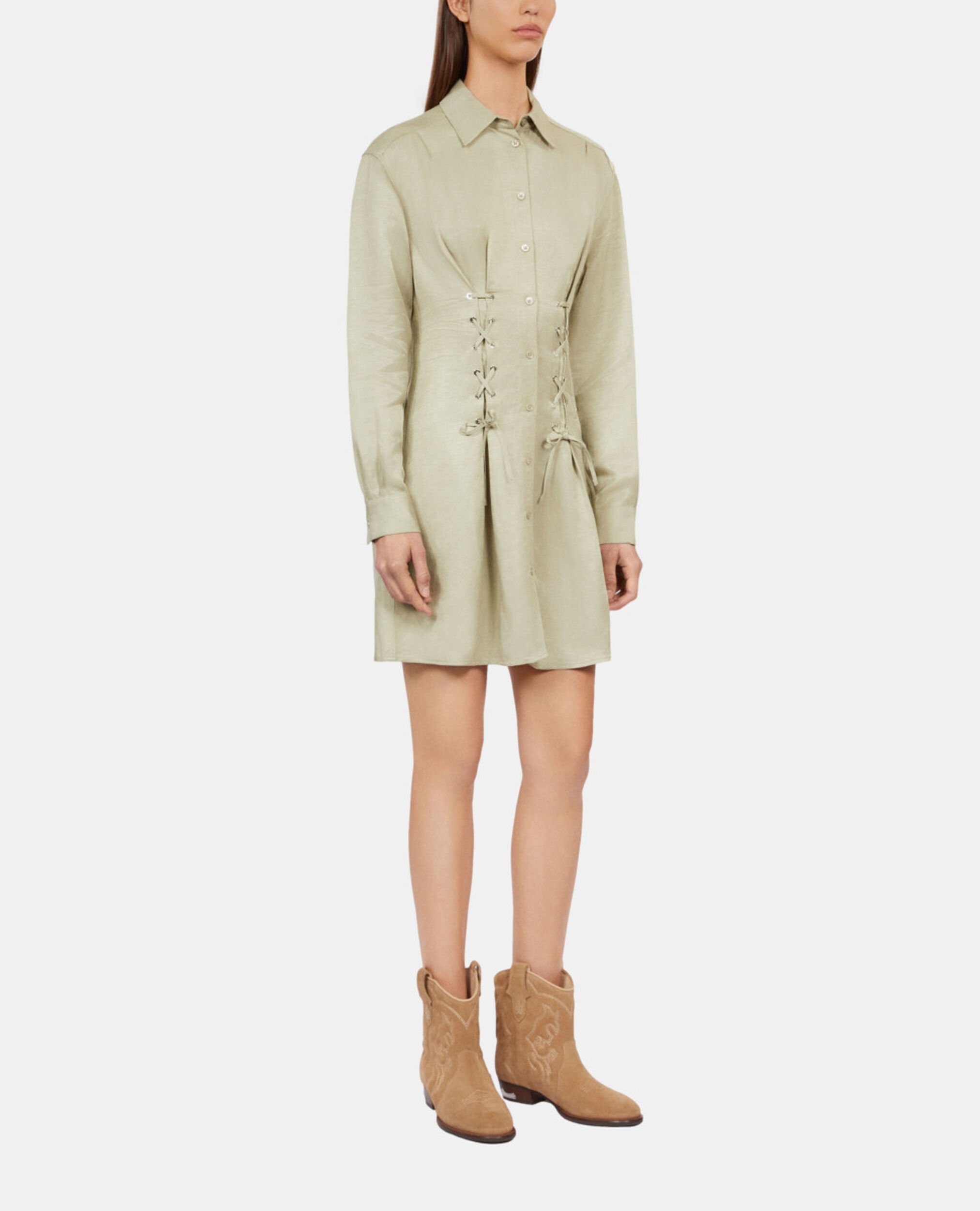 Robe courte avec laçage vert clair, KAKI GREY, hi-res image number null