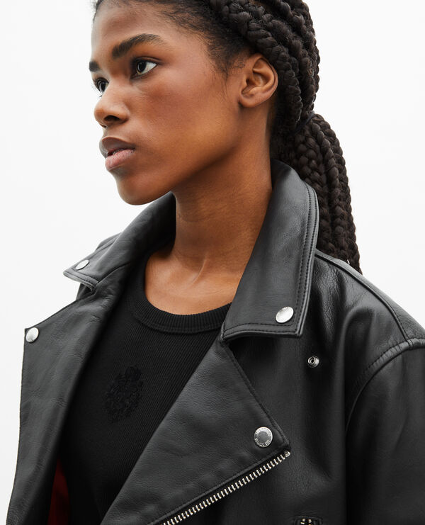 The Kooples FEMME BLACK blouson en cuir à franges noir