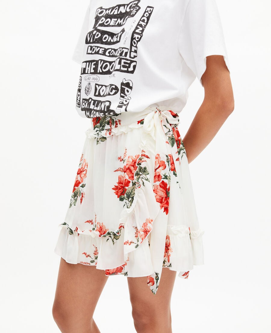 The Kooples WOMEN WHITE - RED short white floral print wrap skirt