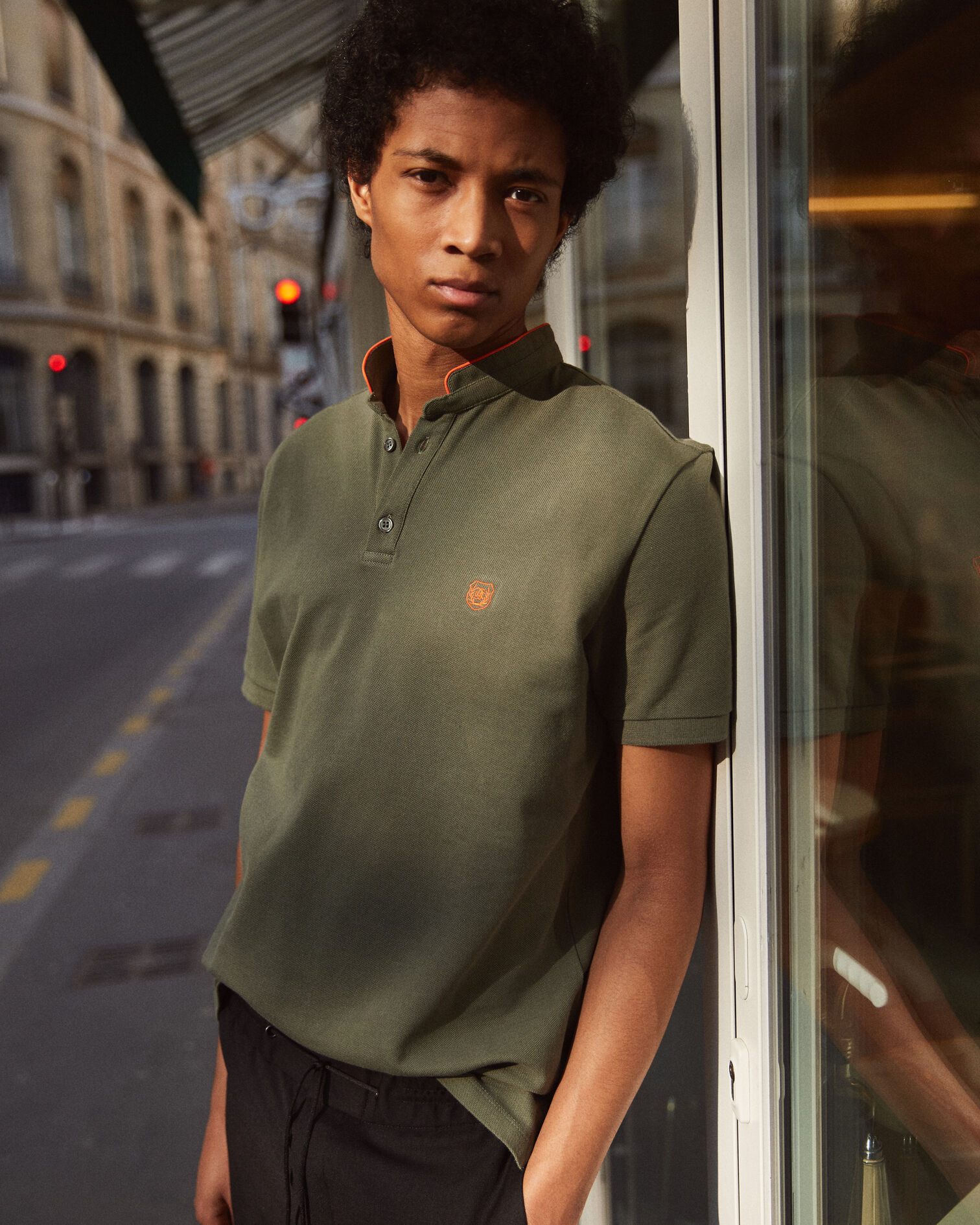 Polo collar, TROPICAL KAKI / ORANGE, hi-res image number null