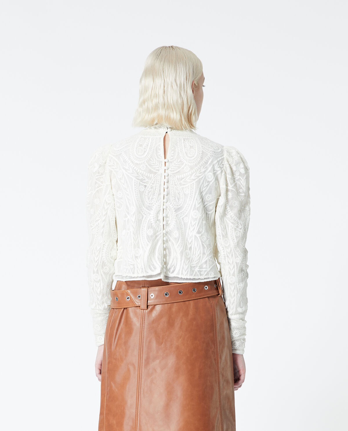 Ecru lace top with high neck | The Kooples US