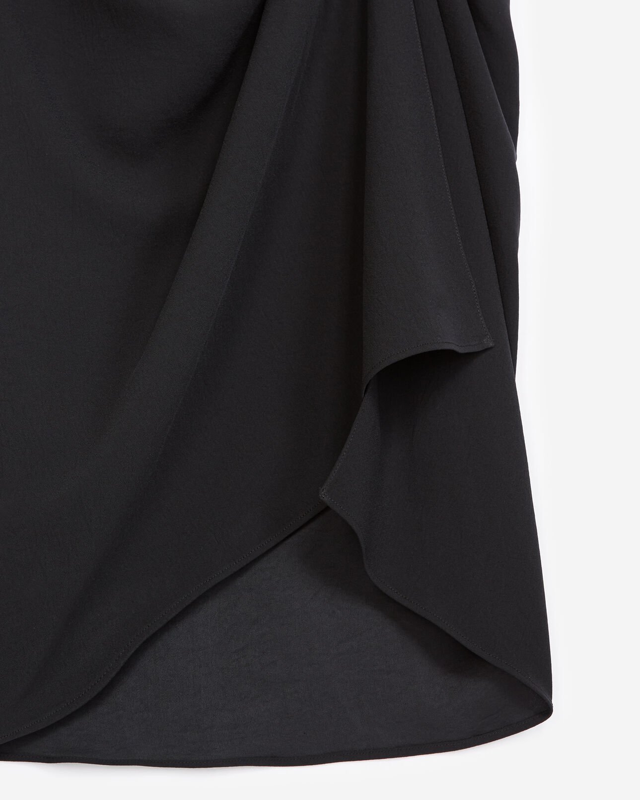 The Kooples FEMME BLACK jupe portefeuille satin noir ceinturée