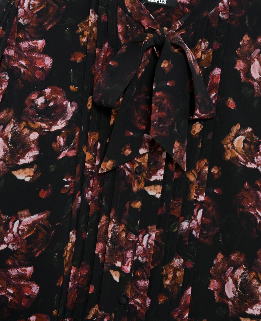 The Kooples WOMEN BLACK - RED rose print short dress in burgundy silk blend