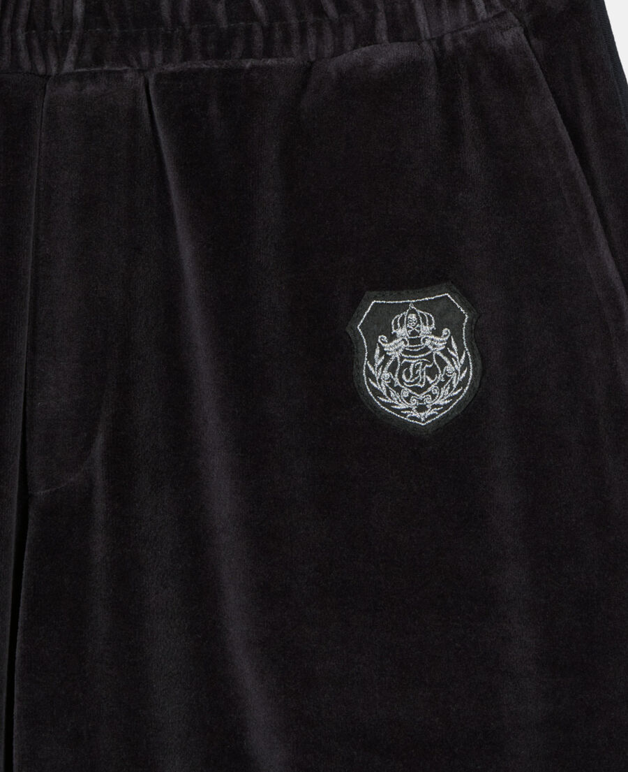 The Kooples DAMEN BLACK schwarze jogginghose mit logo aus samt
