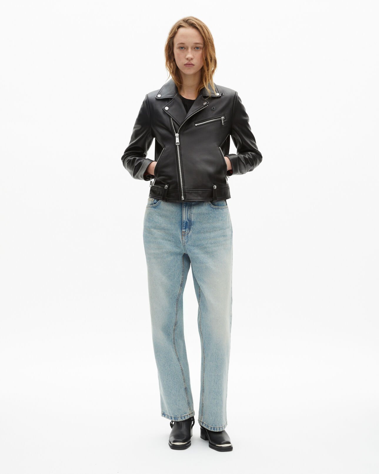 The Kooples WOMEN BLACK black leather biker jacket