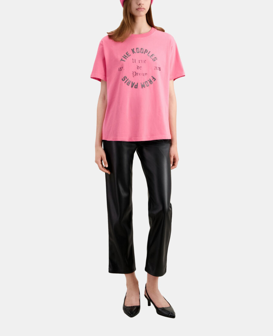 women's pink t-shirt with 11 rue de prony serigraphy