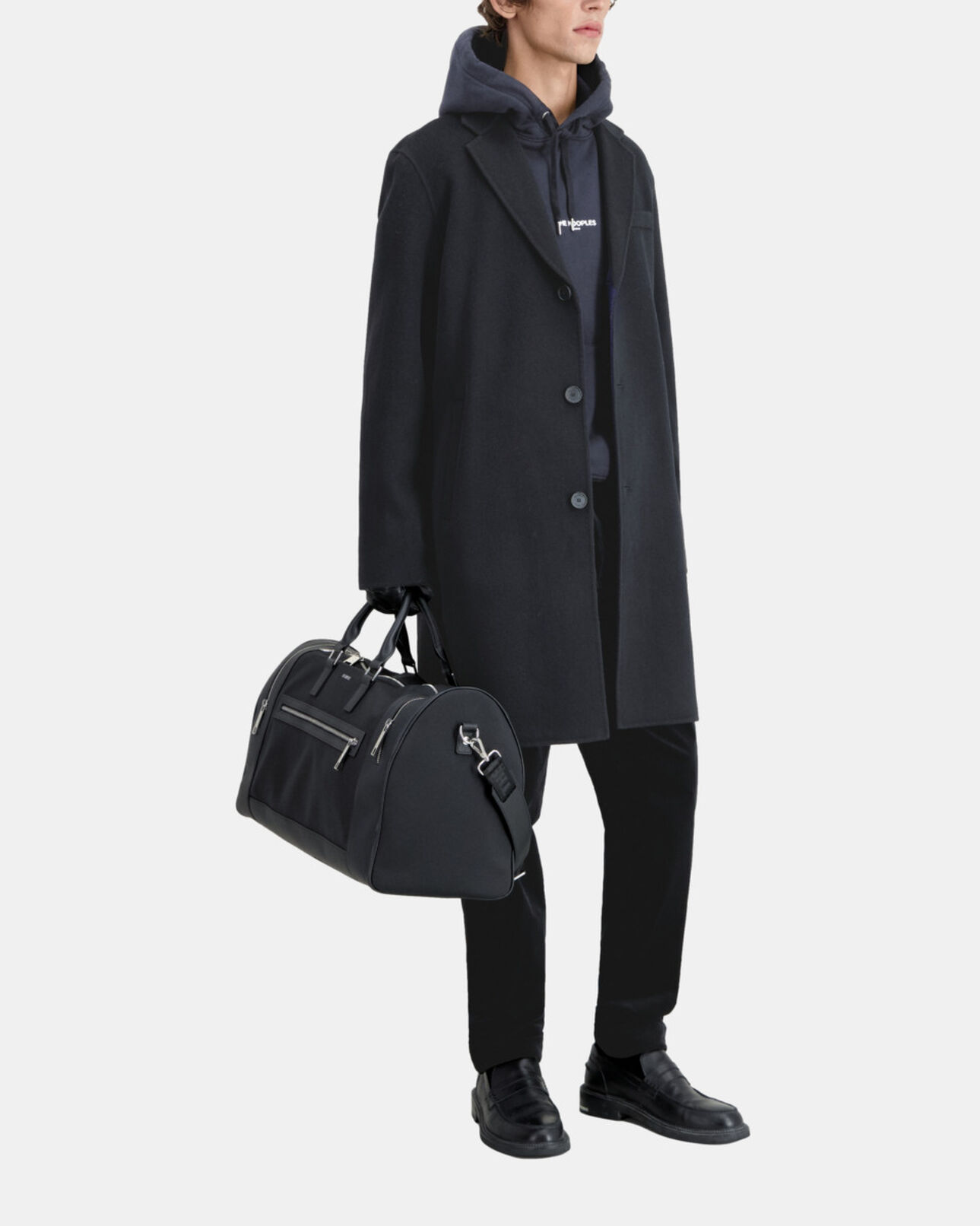 The Kooples MEN BLACK NAVY wool-blend mid-length black coat