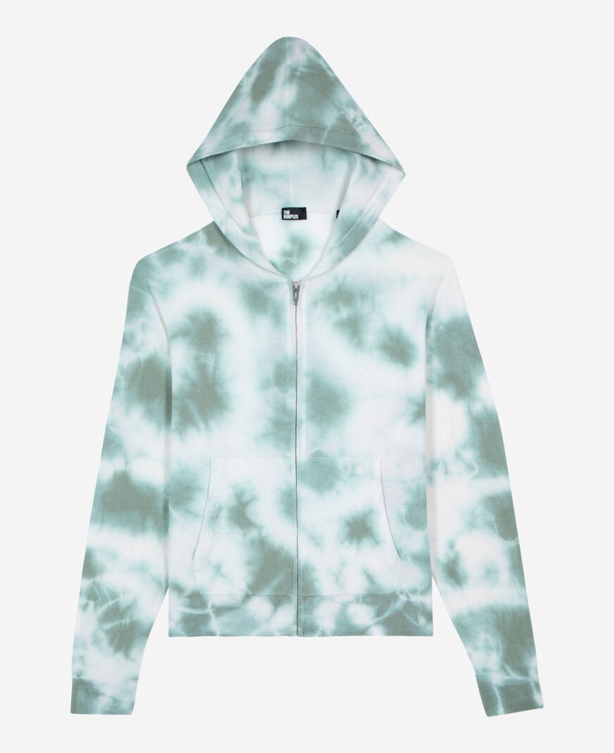 The Kooples MEN KAKI / WHITE merino wool tie and dye khaki cardigan