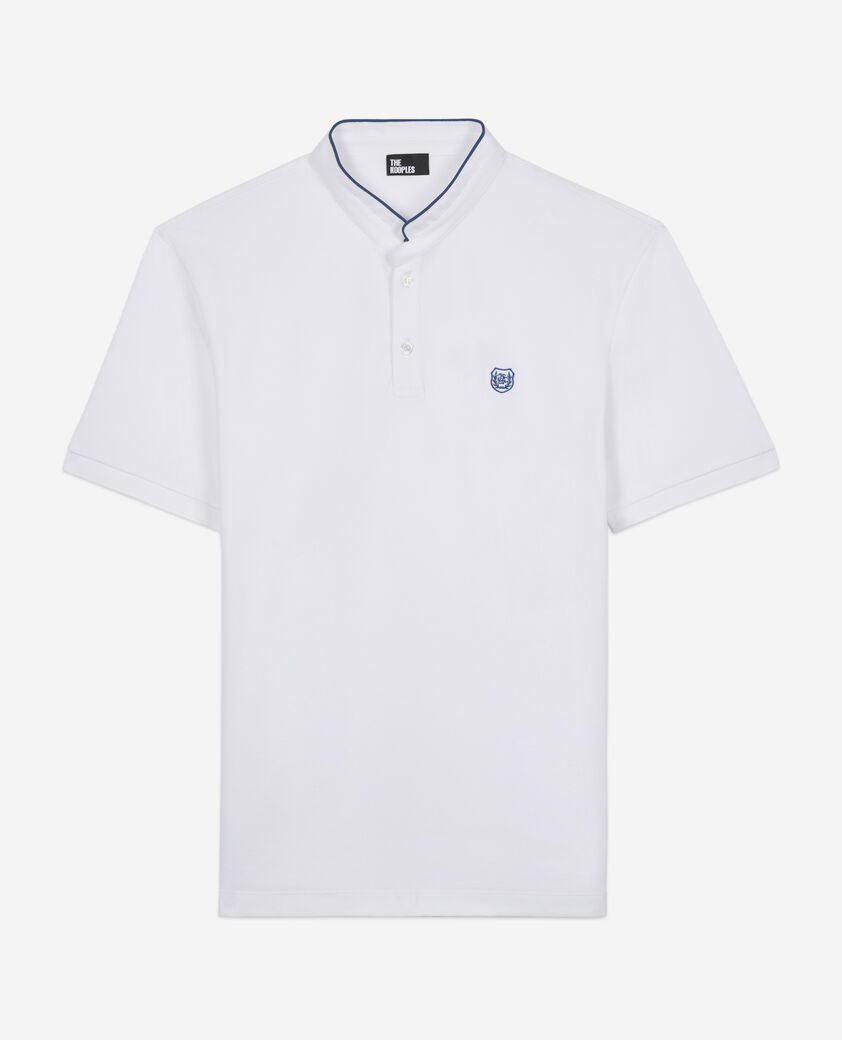 The Kooples MEN WHITE / BLUE white pique cotton polo t-shirt
