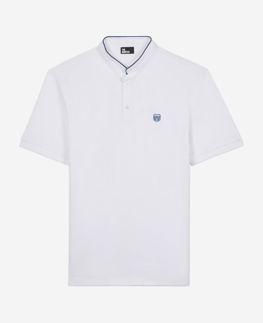 The Kooples HOMME WHITE / BLUE polo en coton piqué blanc