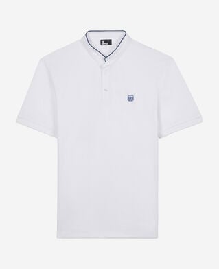 The Kooples HOMME WHITE / BLUE polo en coton piqué blanc