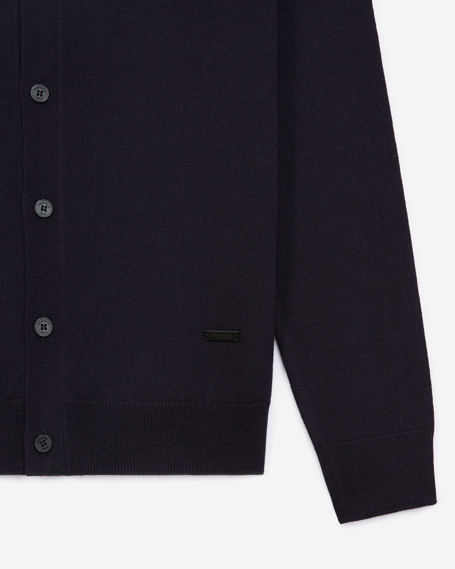 Blue cardigan in merino wool w/leather detail, DARK NAVY, hi-res image number null
