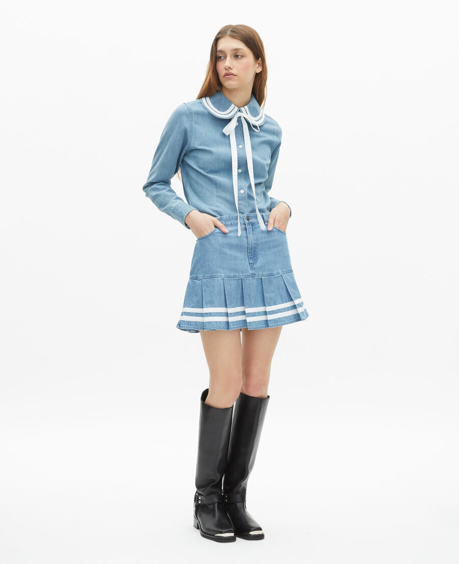 The Kooples WOMEN BABY BLUE denim shirt with claudine collar