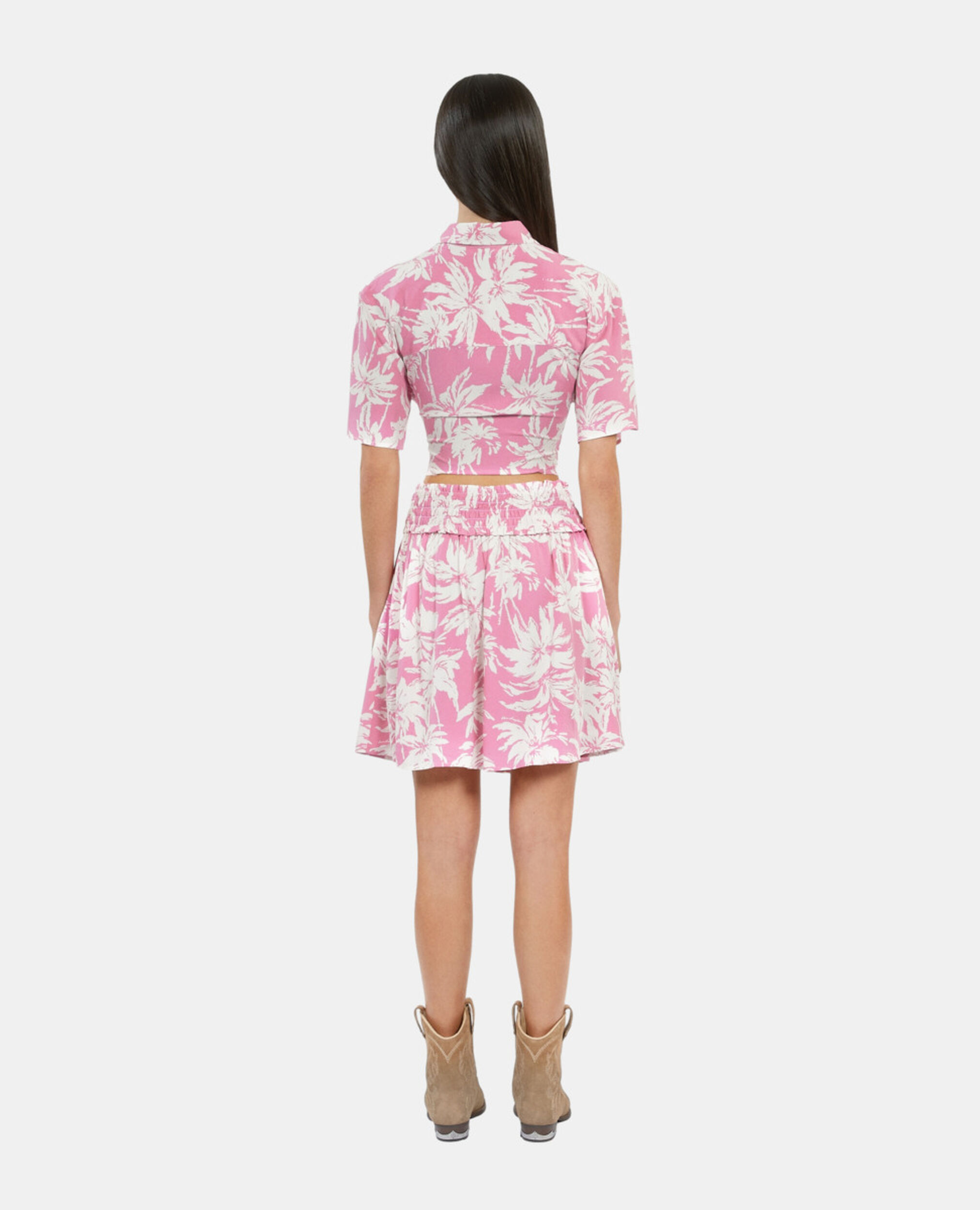Short printed skirt with smocks, PINK-WHITE, hi-res image number null