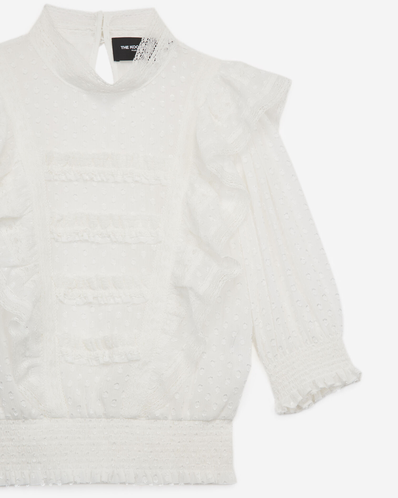 Frilly long-sleeve ecru top, ECRU, hi-res image number null