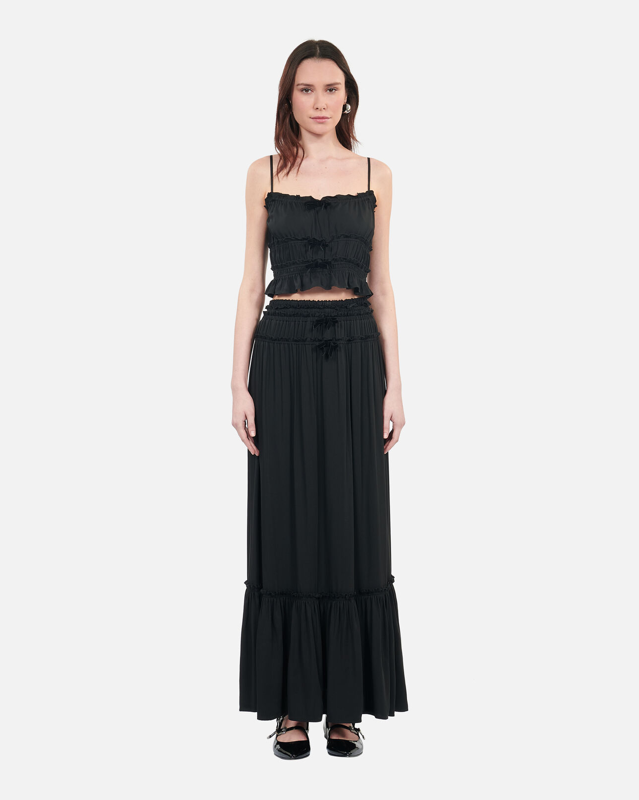 The Kooples WOMEN BLACK long black skirt with bows