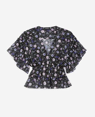 The Kooples WOMEN BLACK-PURPLE short-sleeved silk top with print