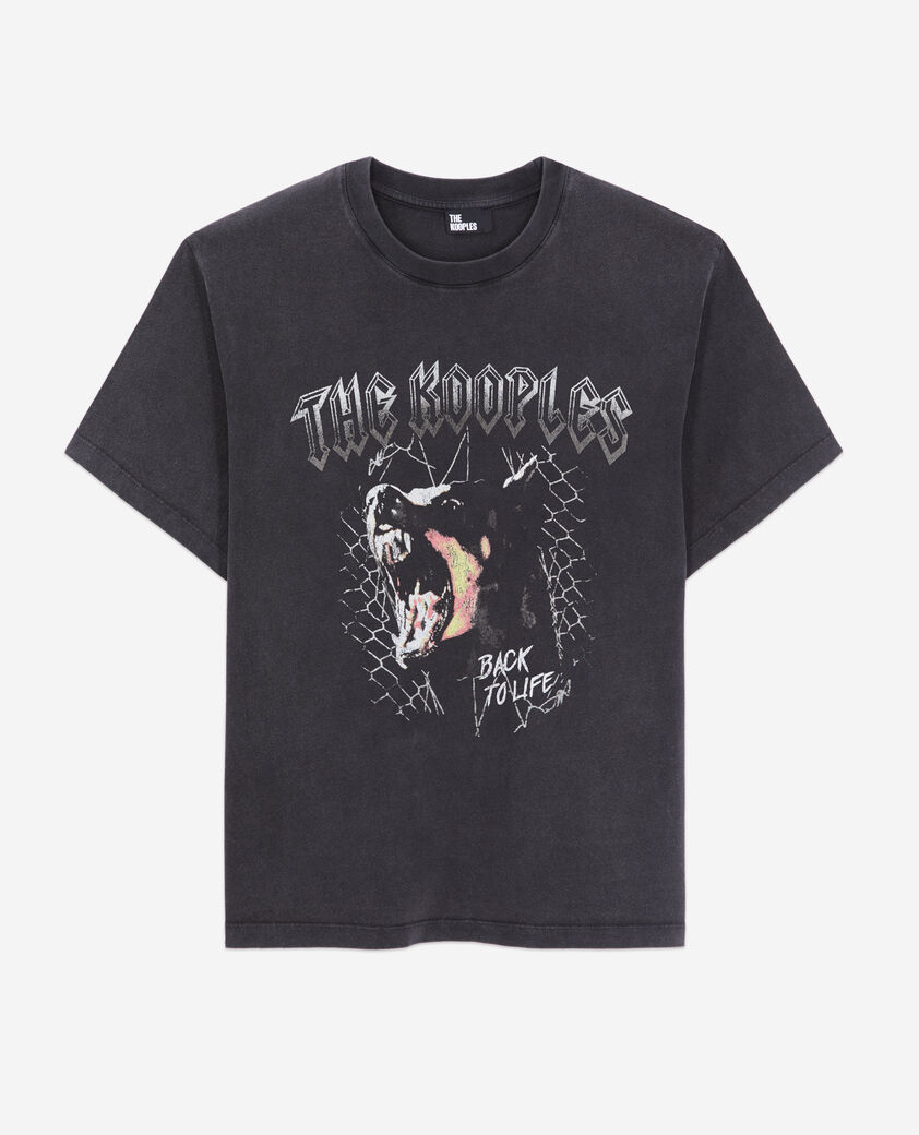 The Kooples F BLACK WASHED women's black t-shirt with barking dog serigraphy