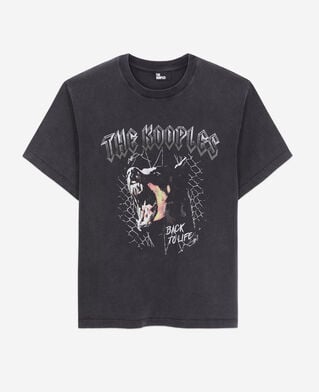 The Kooples F BLACK WASHED women's black t-shirt with barking dog serigraphy