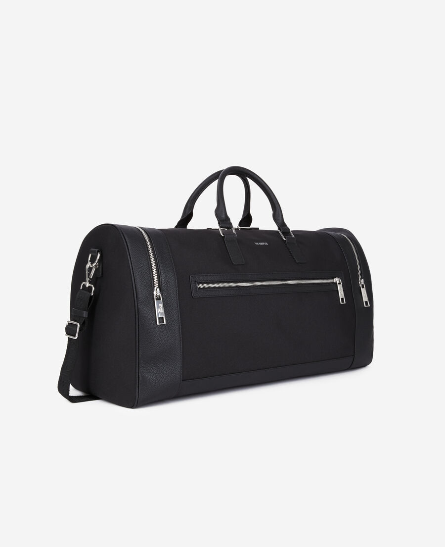 The Kooples MEN BLACK black leather and canvas weekend bag
