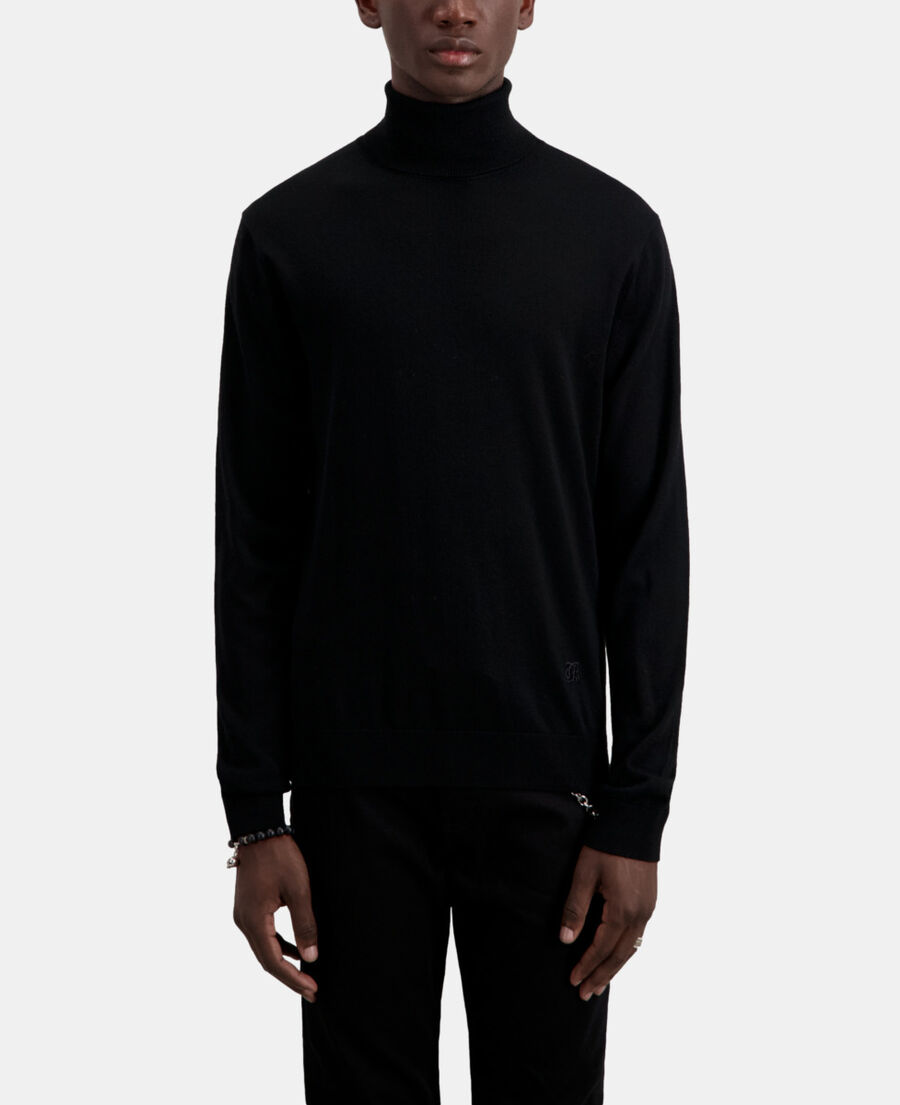 pull noir en laine mérinos