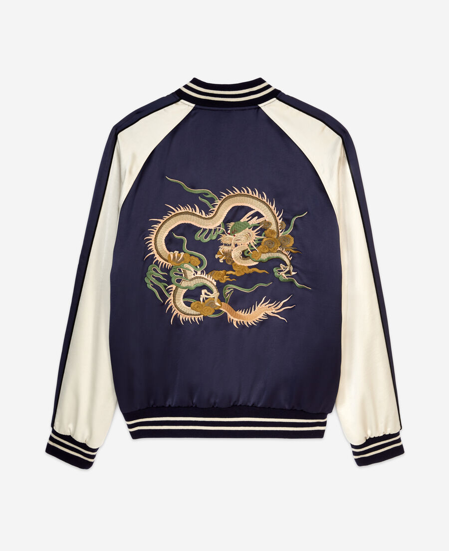 The Kooples HOMME NAVY blouson satiné avec broderie dragon bleu