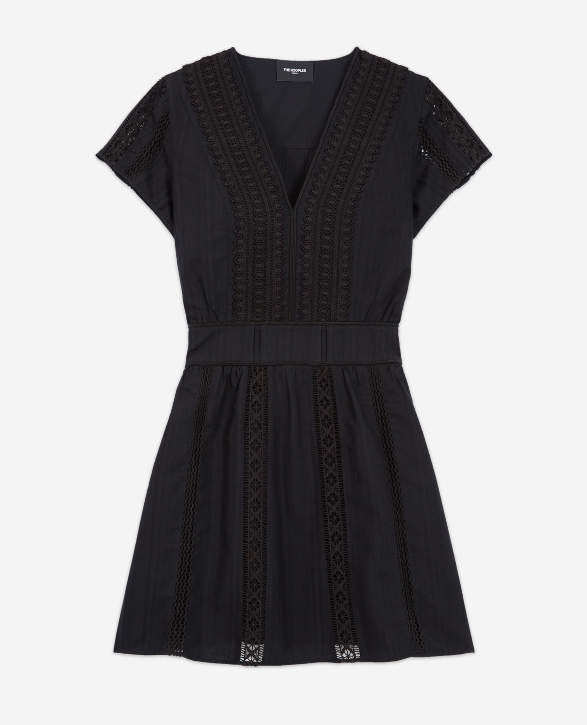 Robe brodée noire courte détail gallon, BLACK, hi-res image number null