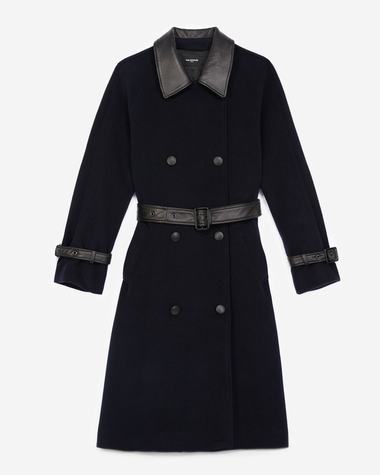 The Kooples WOMEN DARK NAVY trench-style navy blue wool coat