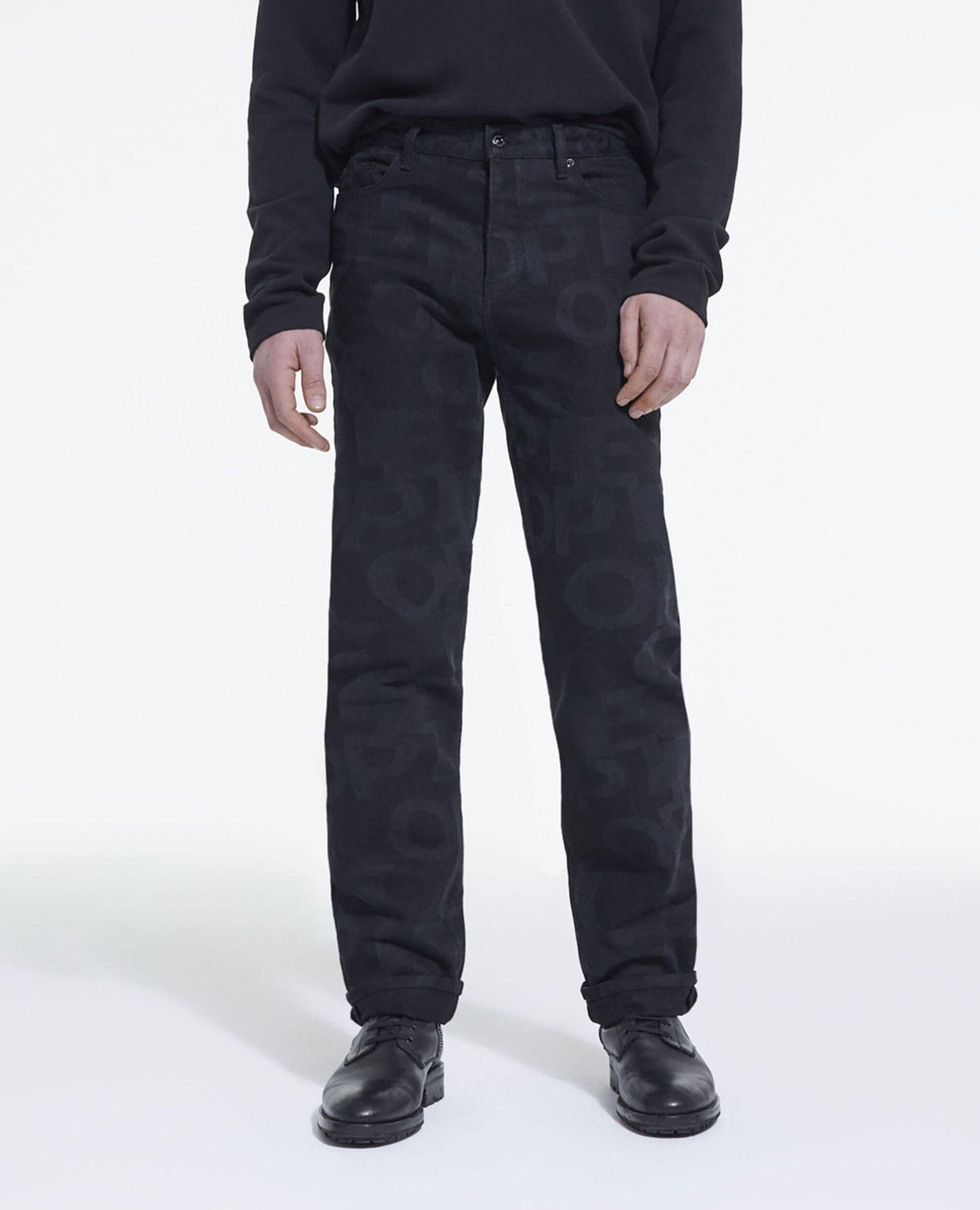 Straight-cut jeans with The Kooples logo, BLACK WASHED, hi-res image number null