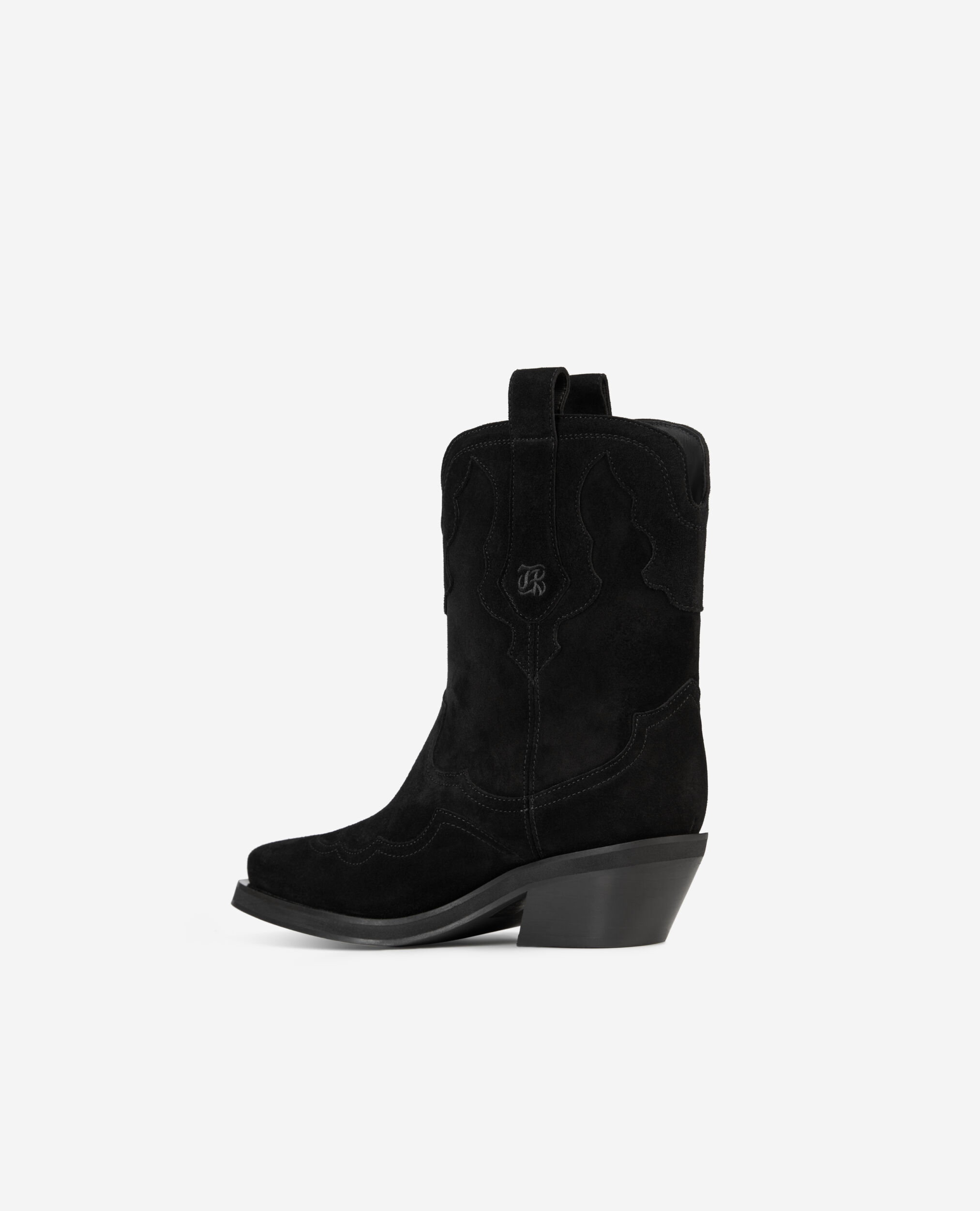 Black suede leather Western boots, BLACK, hi-res image number null