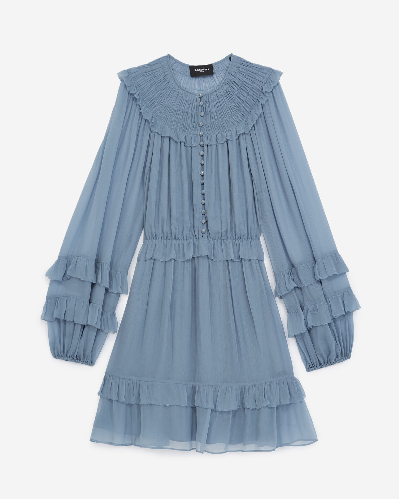 The Kooples WOMEN BLUE short sky blue dress with floaty frills