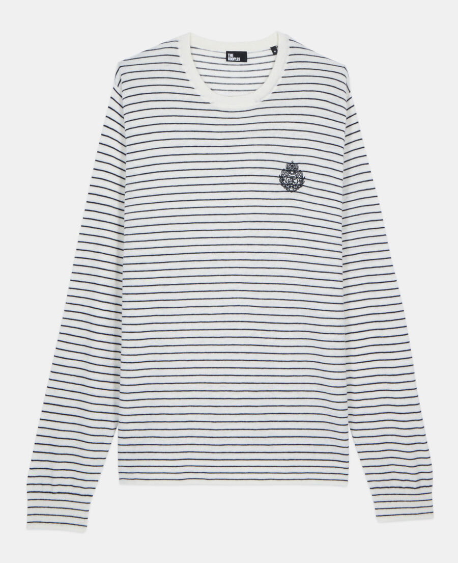 The Kooples HOMME WHITE / BLUE pull blason à rayures en laine et cachemire
